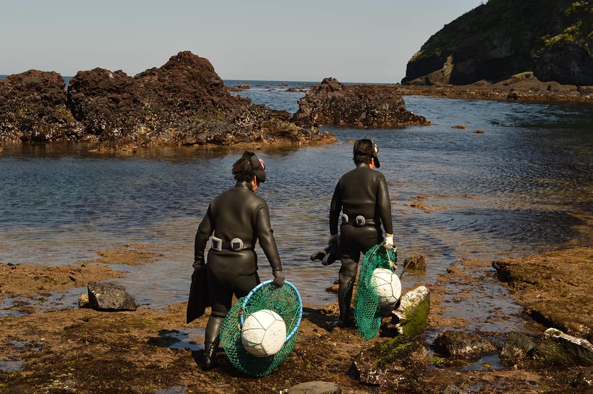 Plongeurs partant à la pêche sur l'île de Jeju